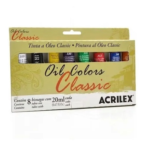 ESTOJO TINTA A ÓLEO ACRILEX 8 Bisnagas 20ml - Tinta para tela