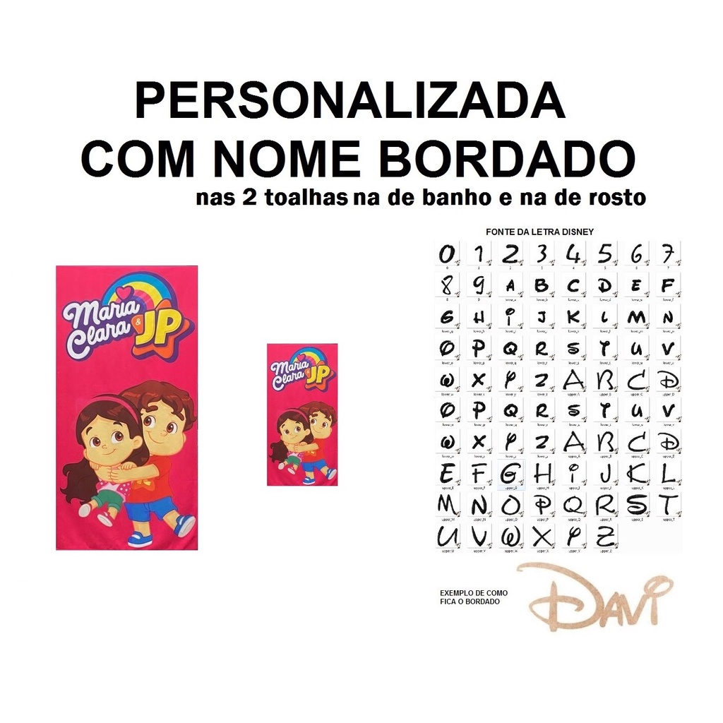 PERSONALIZADA NOME BORDADO kit 1 Toalha de Banho Infantil Maria Clara e JP R + 1 Toalha de Rosto
