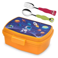 Lancheira Decorada c/ Divisoria + Jogo Talher Infantil Inox Tramontina