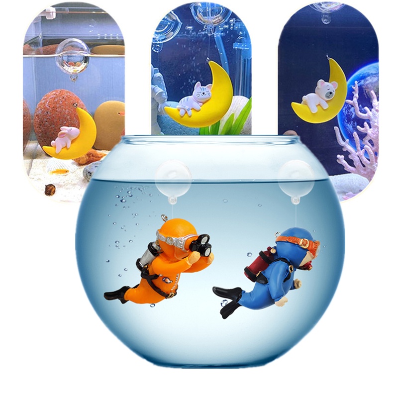 Novo Miniatura Diver Magia Menina Lua Figura Flutuante Aquário Decoração Casa Tanque De Peixes Dos Desenhos Animados Ornamento Presente Do Miúdo