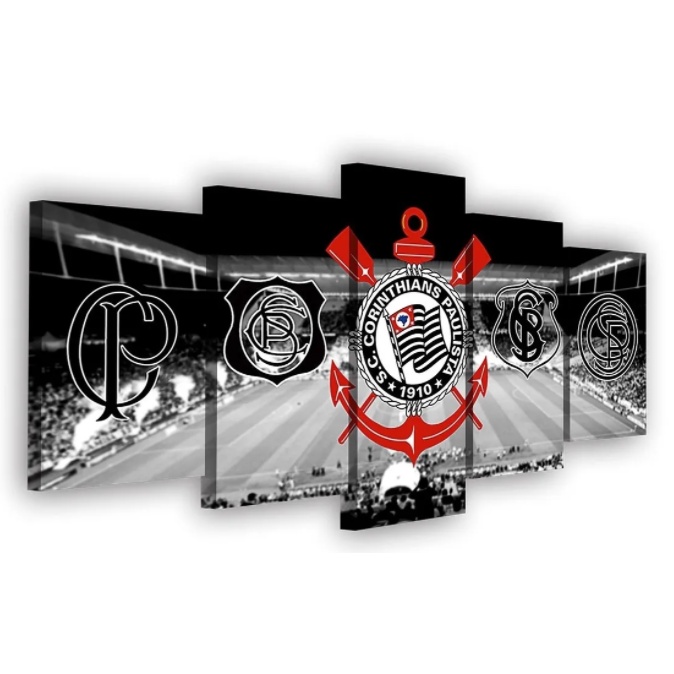 Painel Decorativo Moderno 95x55 5 Peças Para Quarto Sala Corinthians Promoção Lindo