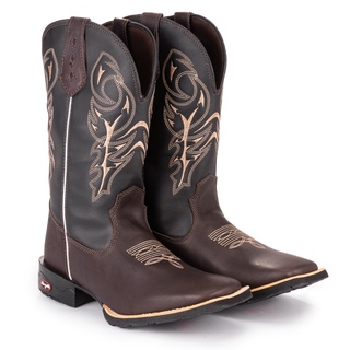 Bota Texana Country  Delegada Masculina Couro Legítimo Bico Quadrado