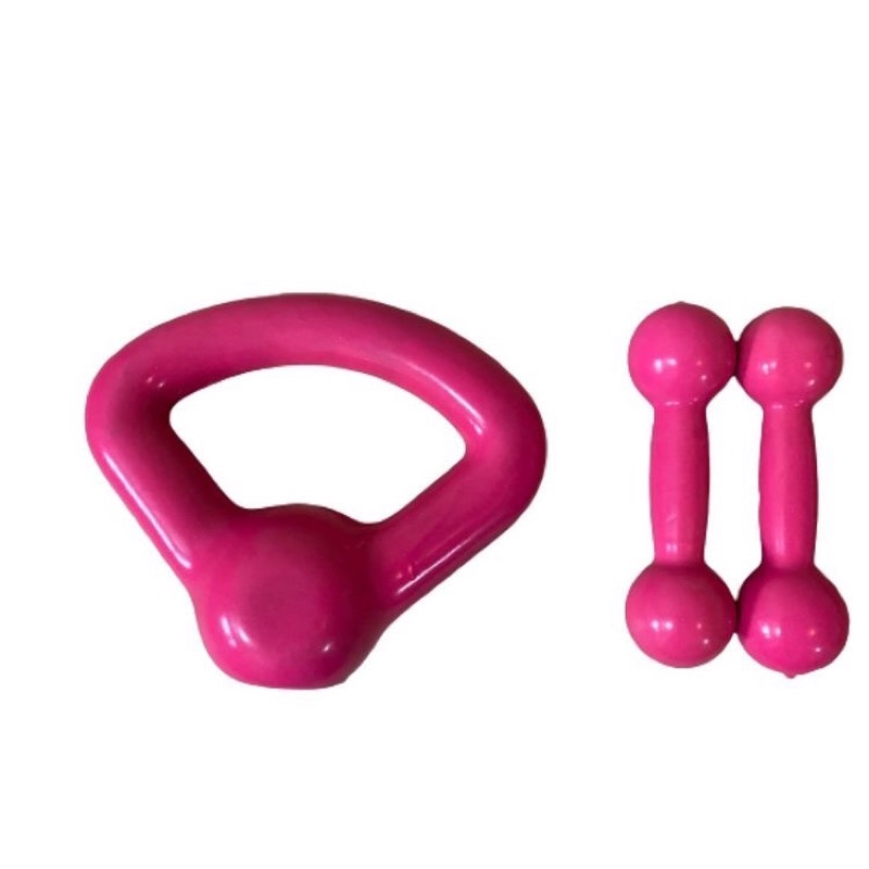 Kit par de halteres 1kg rosa + Ketlebell 4kg emborrachado - 6Kg total