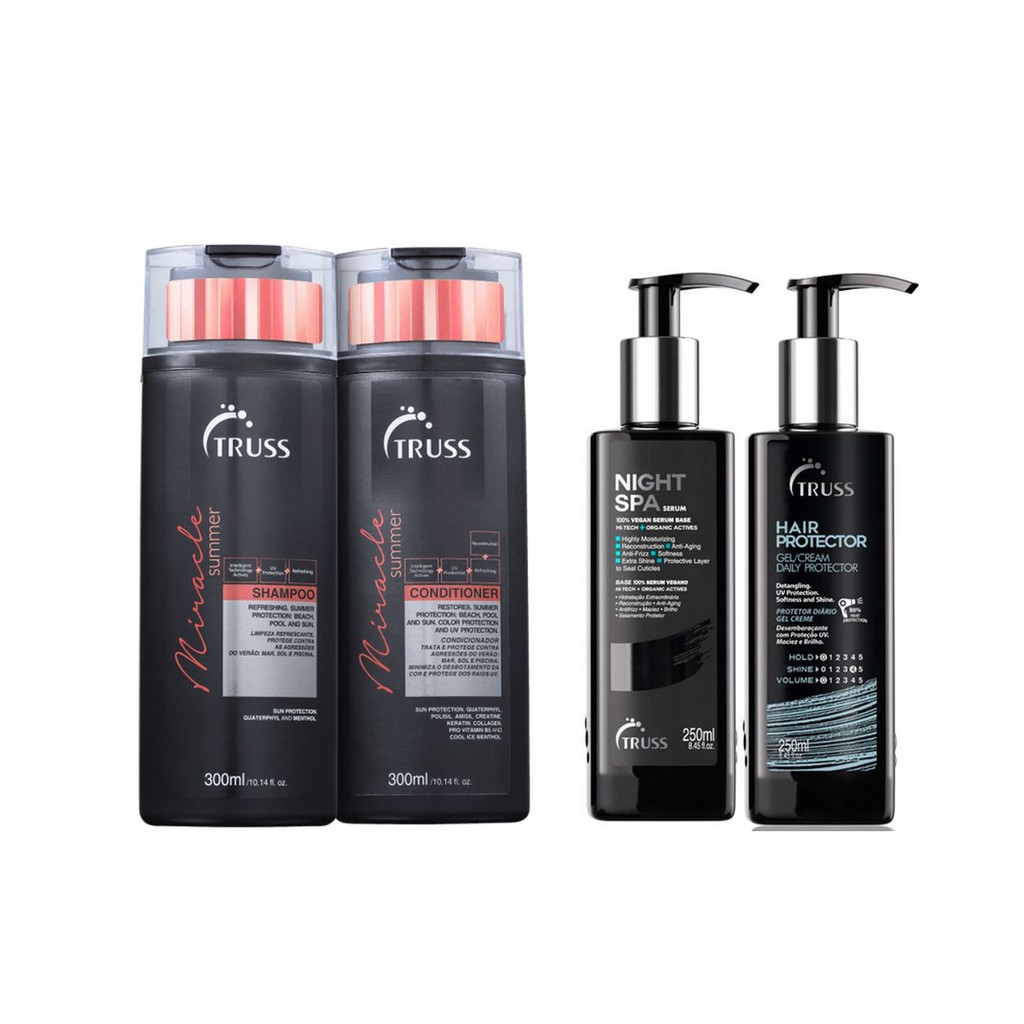 Truss Miracle Summer Shampoo e Condicionador e Night Spa e Hair Protector