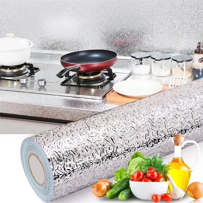 Adesivo de alumínio de cozinha à prova d'água, adesivo de múltiplos tamanhos com papel de parede autoadesivo para fogão de cozinha e armário