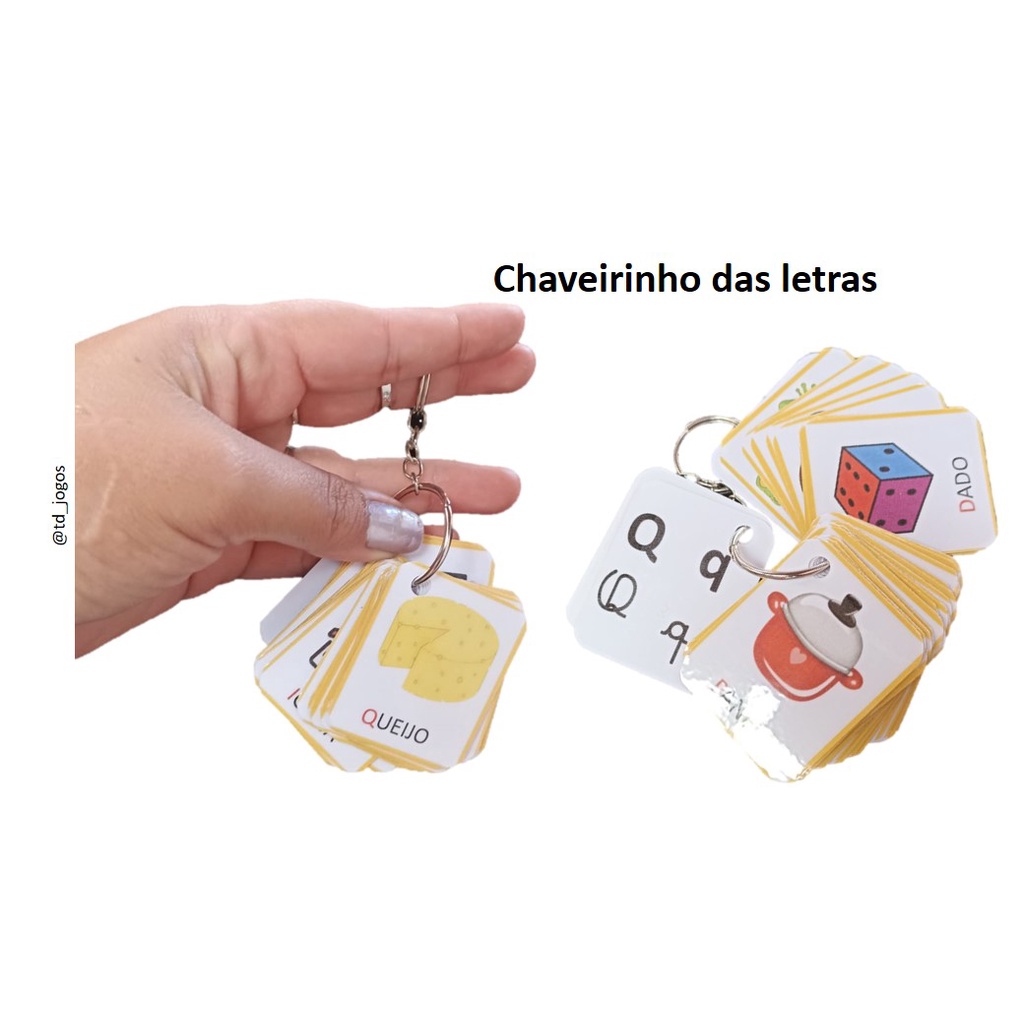 chaveirinho do alfabeto com letras cursivas e bastão plastificado para crianças