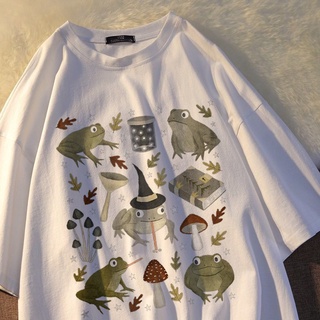 Moda Frog Magician Mushroom Print Estético Gráfico Camiseta de mujer de gran tamaño