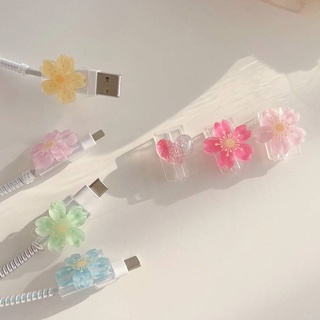 Capa Protetora Para Cabo Carregador USB Linha De Dados Com Desenho (7 Estilos) Flores Coloridas Bling Love TPU Flexível Android Tipo-C 1pç