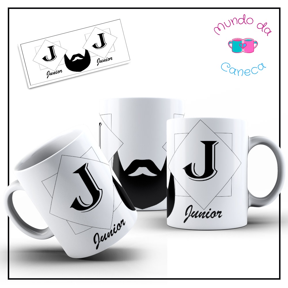 Caneca Personalizada Masculina com Inicial e Nome Modelo Barba e Bigode