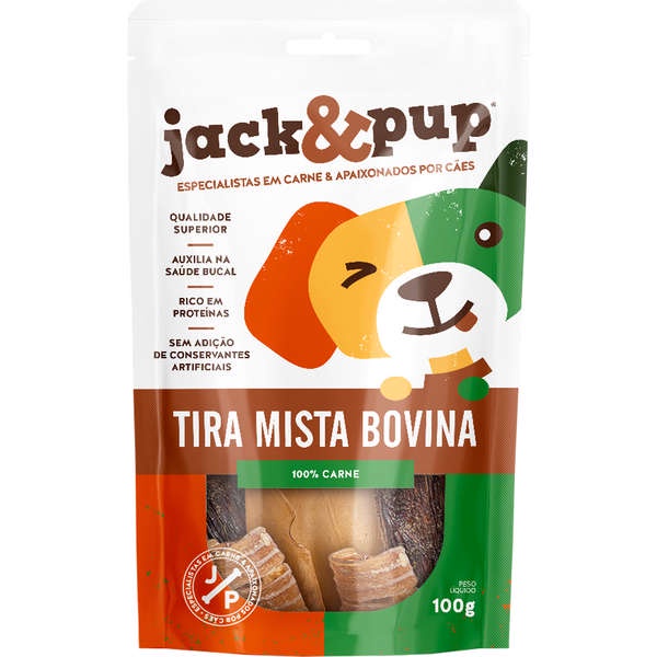 Petisco Para Cães Natural Tiras Mistas Bovinas Jack & Pup Natural