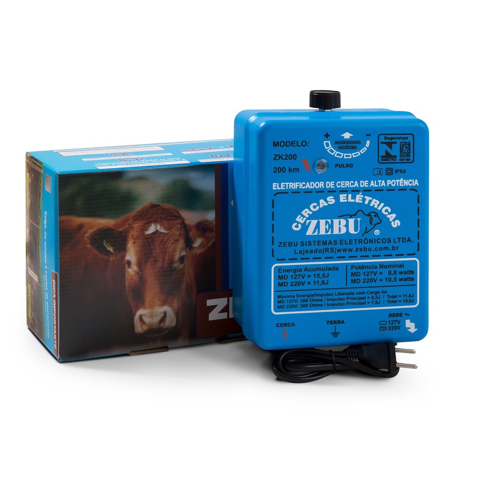 Eletrificador Zebu 200km ZK200 Cerca Elétrica Rural Bivolt