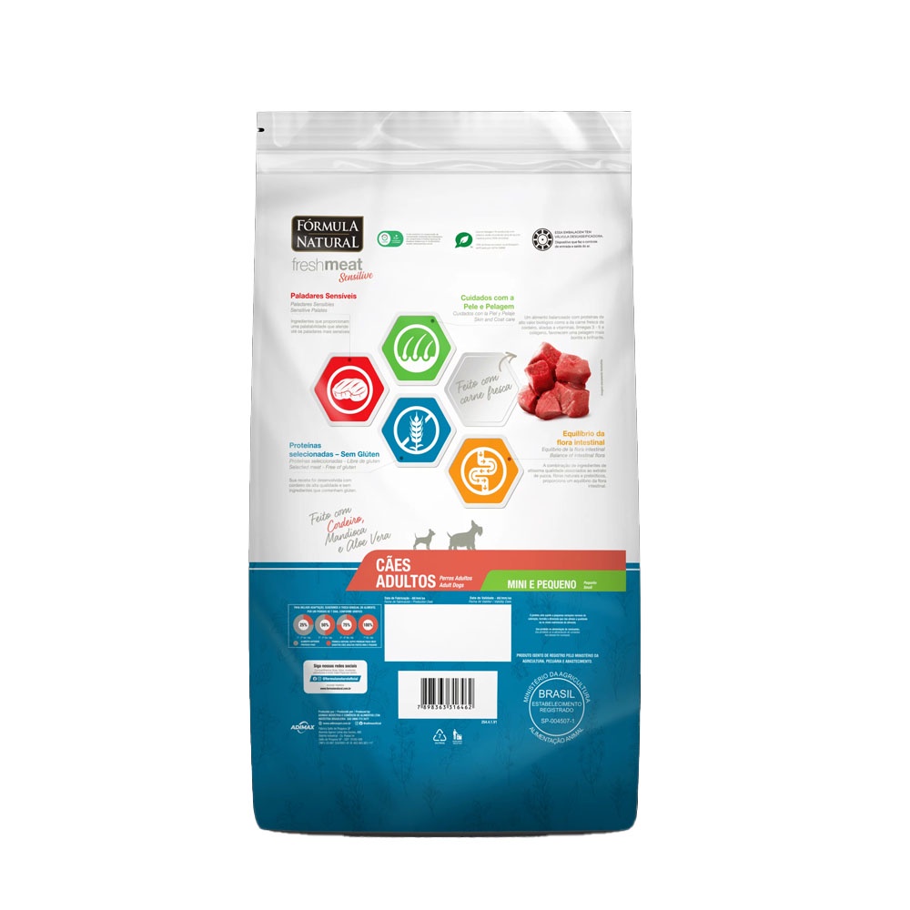 Detalhes do Ração Formula Natural Cães Fresh Meat Sensitive Raças Mini e Pequenas  7Kg