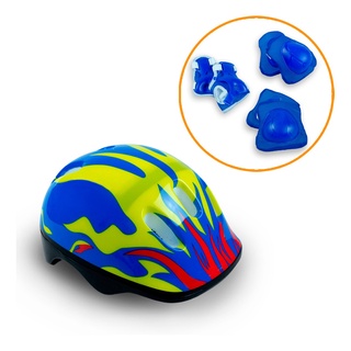 Kit de Proteção Infantil Capacete Joelheira Cotoveleira Menino Patins Skate Bicicleta Protetor Punho Azul