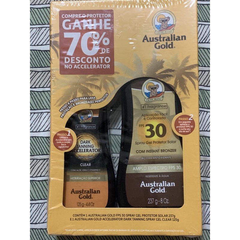 Australian Gold Spray Gel Protetor Solar 30FPS e Dark Tanning