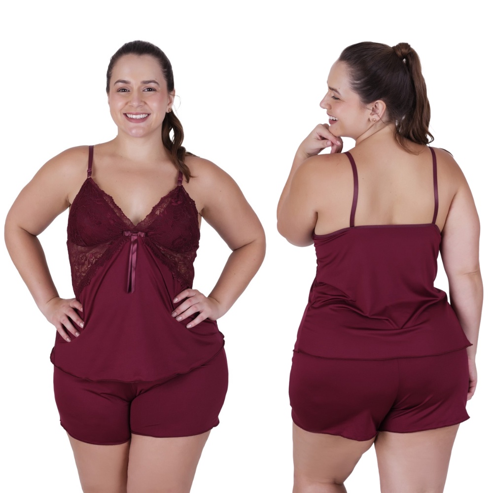 Baby Doll Feminino Plus Size Blusa e Short de Dormir Simone em Oferta na Shopee