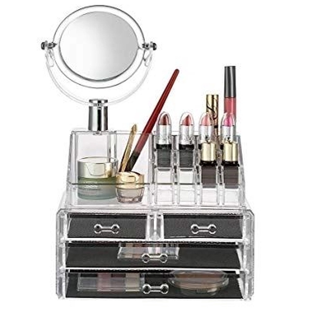 Organizador de acrílico maquiagem 4 gavetas com espelho | Shopee Brasil