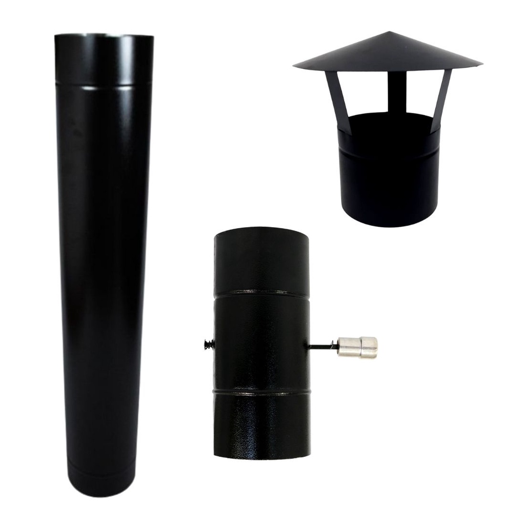 Kit Chaminé 130mm Duto, Registro Damper, Chapéu Chinês