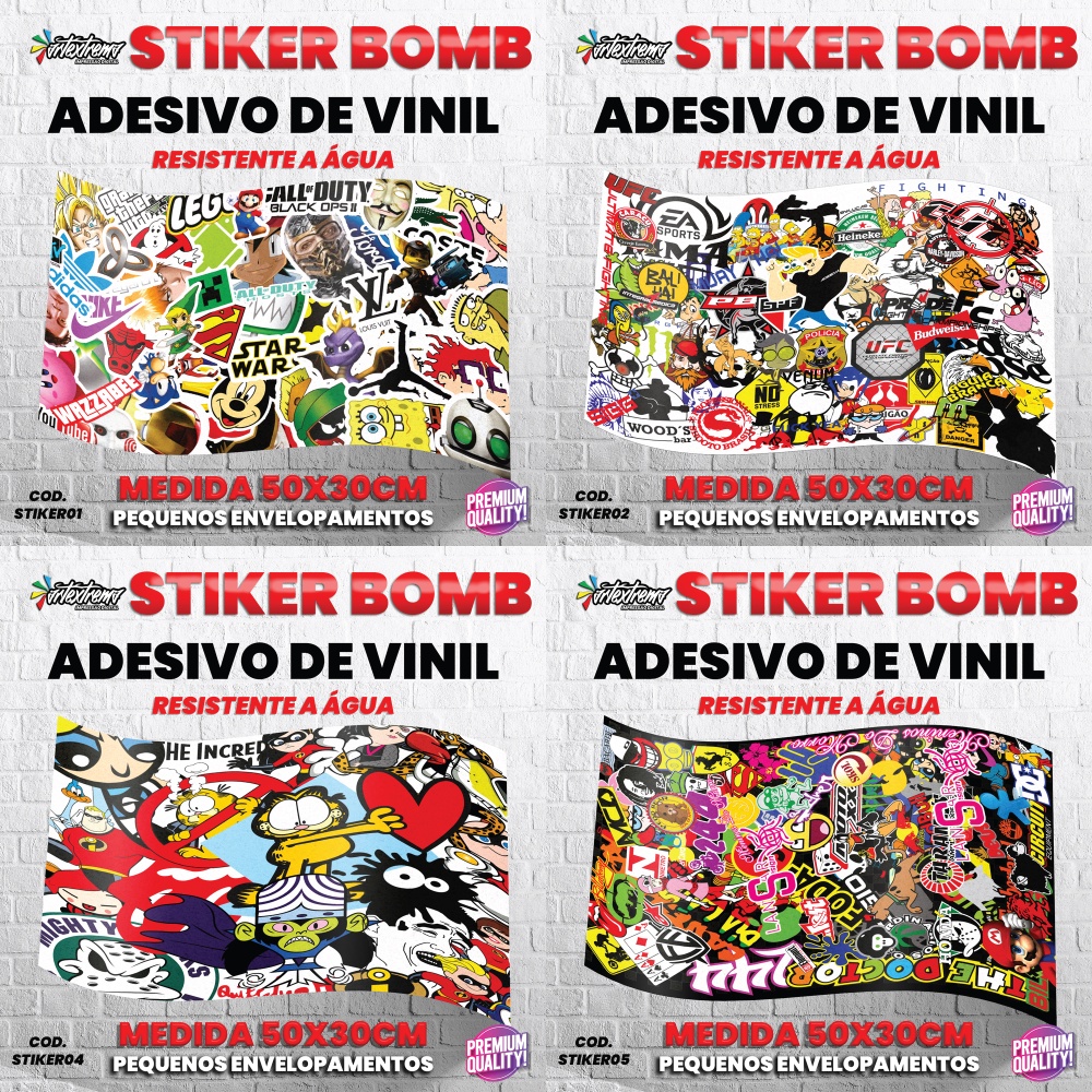 ADESIVO GRANDE 50x30cm Sticker Bomb Tuning Carro Moto Caminhão Bike Diversos Envelopamento Plotagem