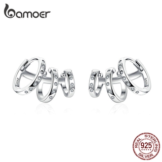 Bamoer 925 Sterling Silver Ear Cuff Brincos Clipe Círculo Tiirple Do Punk Para As Mulheres Da Orelha Jóias Da Moda Bse085