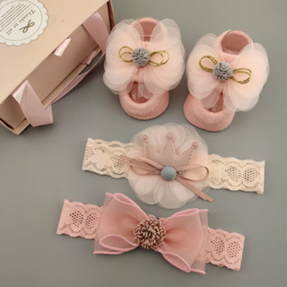 3 Pçs / Cjto Flor Do Laço Bebê Menina Headband Socks Set Coroa Arcos Newborn Headbands Acessórios Para O Cabelo em Oferta na Shopee