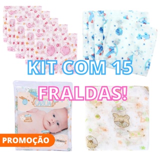 Fralda de Pano para Bebe Kit com 15 Unidades 60x60cm 100% algodão Minasrey - Promoção em Oferta na Shopee