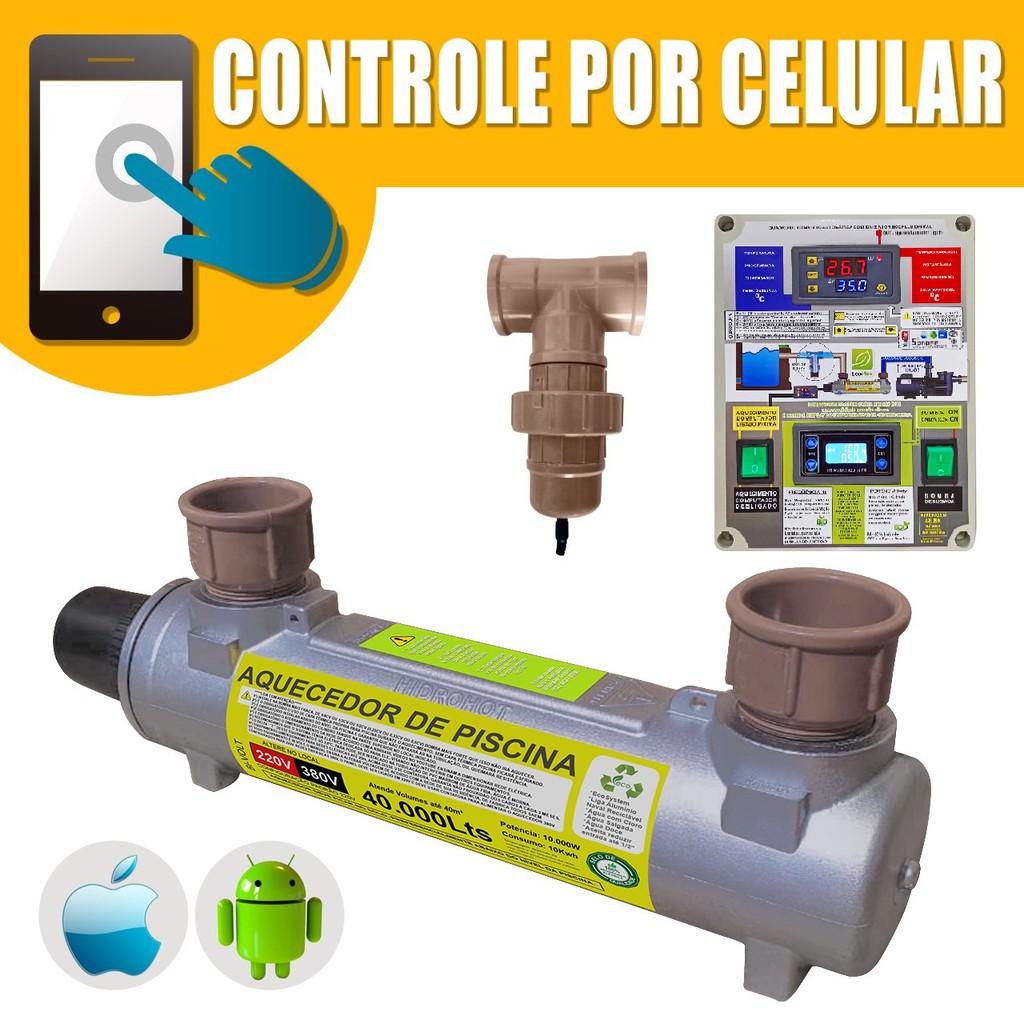 AQUECEDOR E IONIZADOR DE PISCINA HIDROHOT 40.000 LITROS C/ MOD. CELULAR