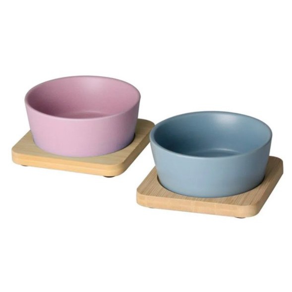 Jogo Petisqueira Lyor C/ Bandejas Bambu 2 Pote Cerâmica 10cm