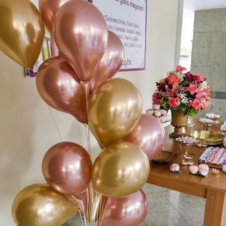 25 Unid Balão Bexiga Rose Gold 5 Pol + 25 Unid Dourado 5 Pol Aluminio Metalizado Platino em Oferta na Shopee