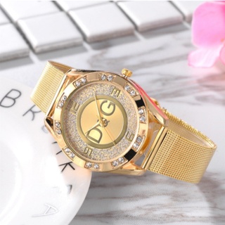 Relógio de luxo feminino com pulseira de malha de aço inoxidável DG