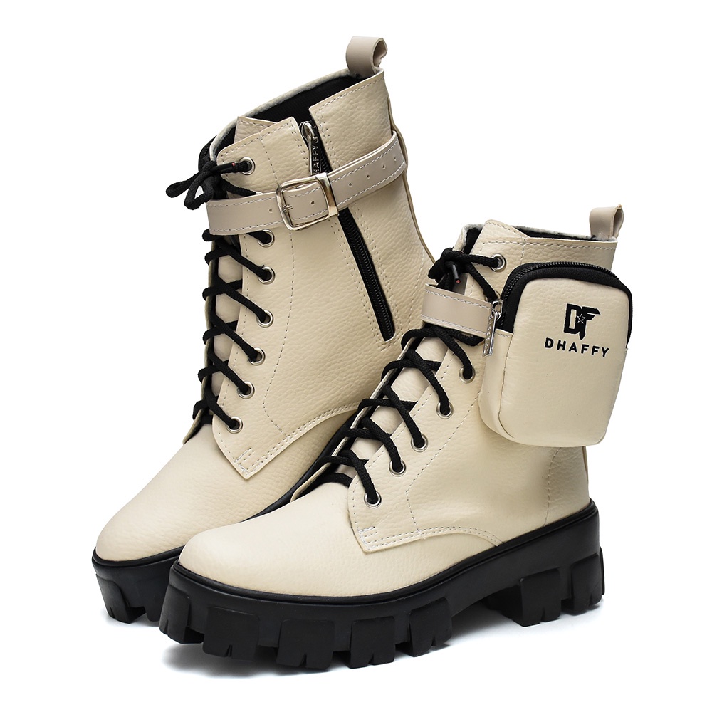 Coturno Feminino Tratorado Cano Médio Com Bag Removível em Oferta na Shopee