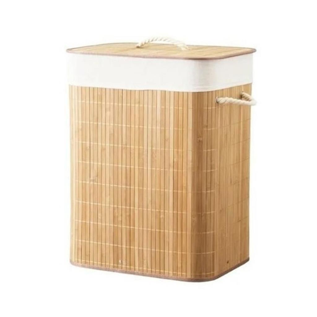 Cesto roupa suja Bambu com tampa e alca Retangular Forrado Roupas Sujas Banheiro E Lavanderia 60 cm cesto roupa suja ecologico bambu 60 litros
