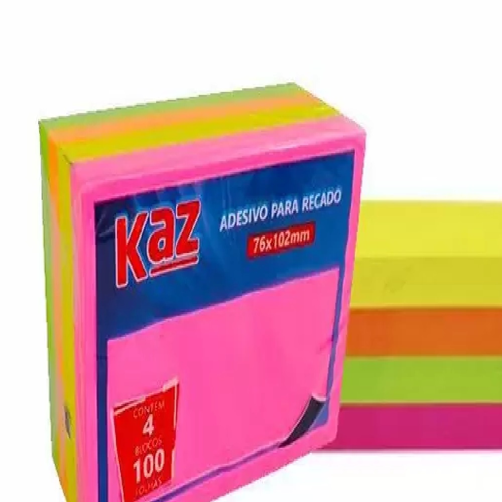 Bloco de Recado Auto Adesivo 76x102mm 4 blocos c 100 fls Kaz
