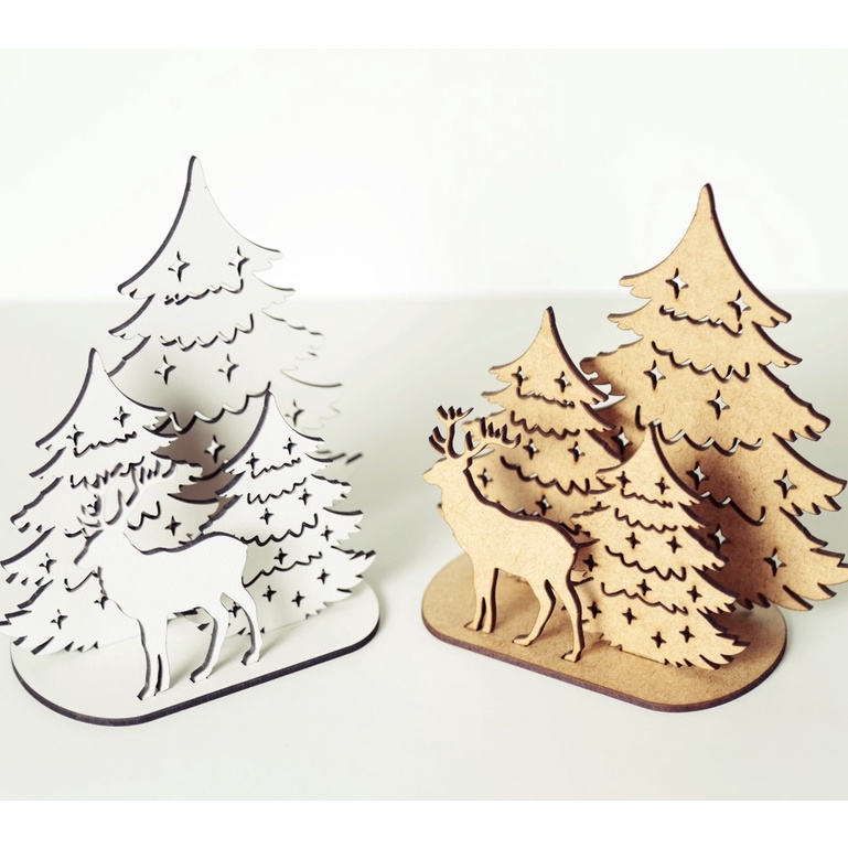 Cenário Natalino  produzido em MDF Cru e Branco 5 peças, Decoração, Artesanato, Festas, Feliz Natal, Réveillon, Boas Festas.