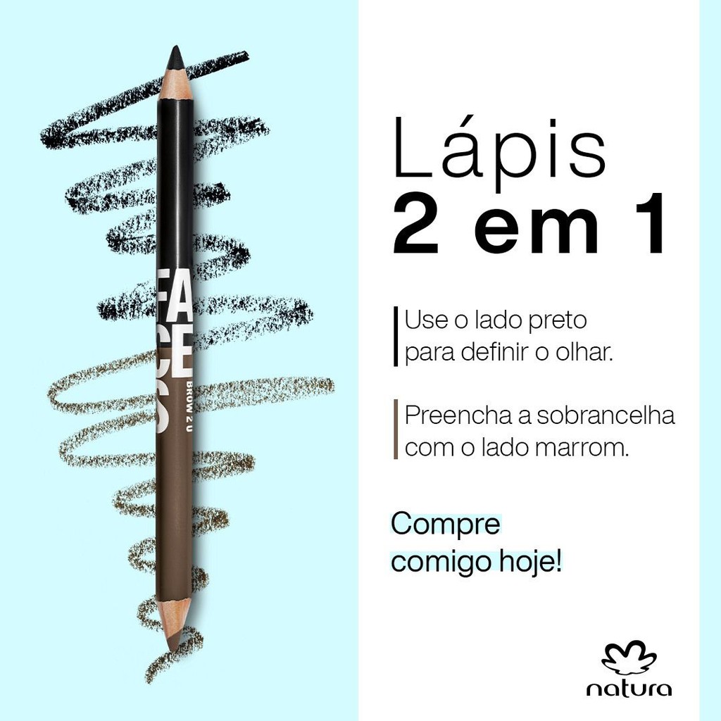 LÁPIS 2 em 1 - Olhos Preto e Sobrancelhas Marrom Faces Natura 1G