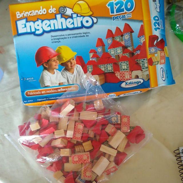 Brincando de Engenheiro Blocos de Montar Madeira 120 peças no Shoptime