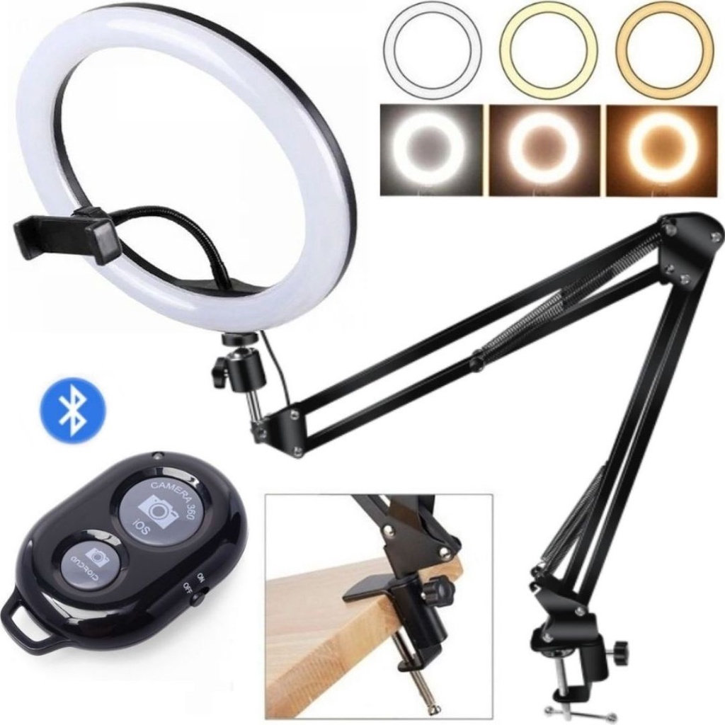 Ring Light Luz Led 26cm Suporte Articulado Luminária De Mesa Flexível