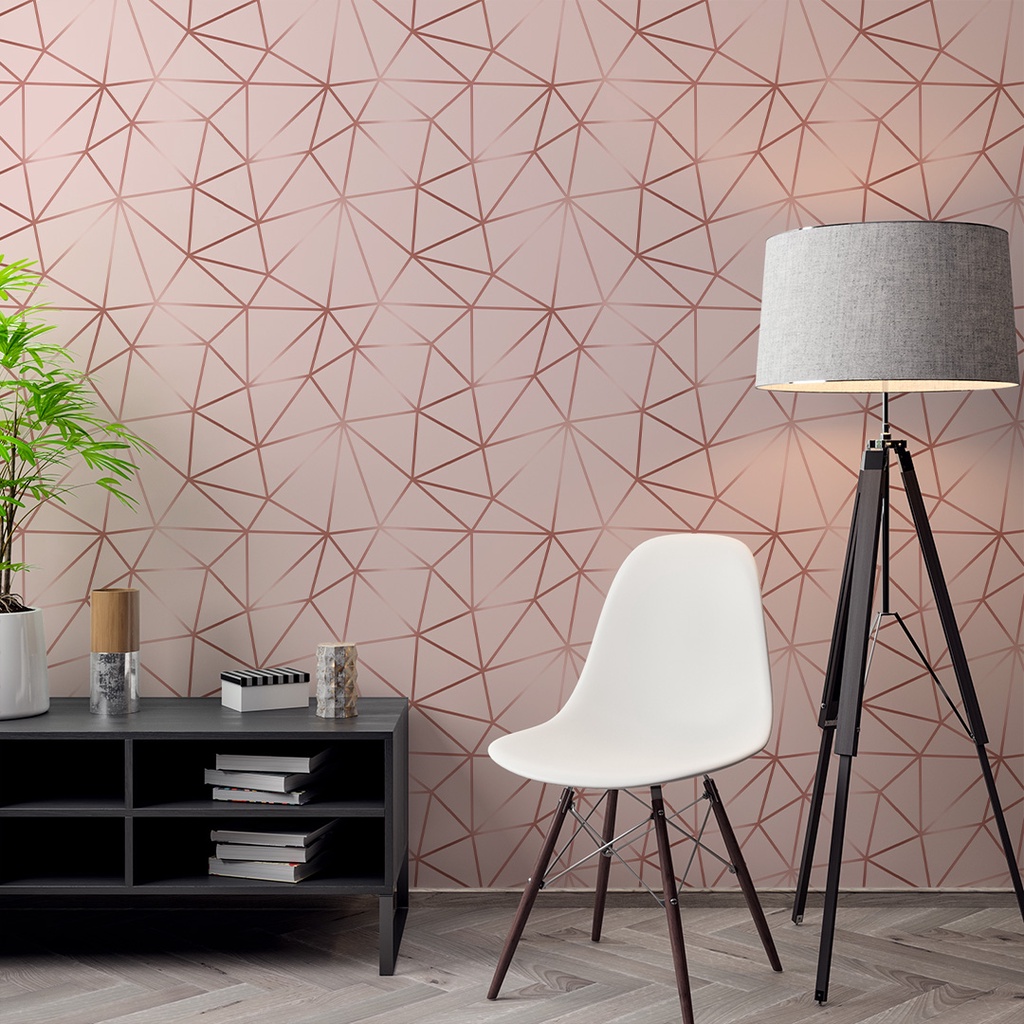 Papel de Parede Adesivo Zara Linha Vermelha Com Fundo Rosa Pálido Decorativo Lavável Sala Quarto 3D - Pro Decor