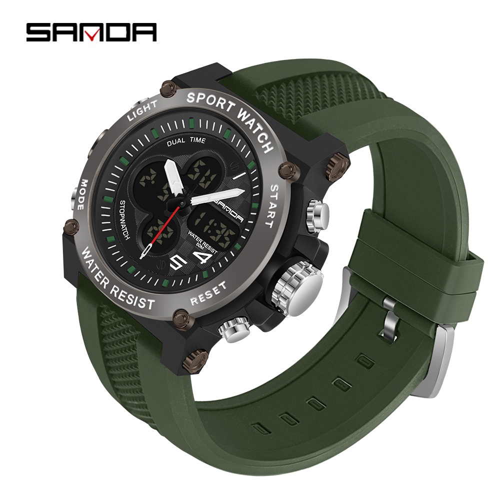 SANDA Multifuncional Relógio Esportivo Dual Display LED Luminoso Digital Calendário Cronômetro De Quartzo De Luxo À Prova D'água Você Usado Própria 3107-9