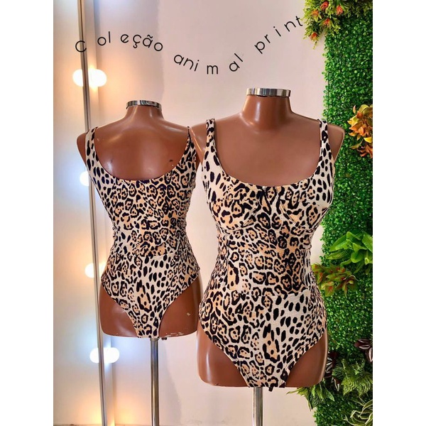 Body Maiô Recorte 3D onças Bojo Blogueirinha Luxo Onça Animal print Zig zag Premium