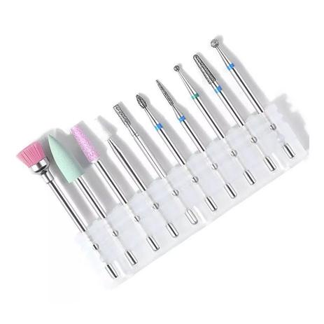 Kit 10 Brocas Diamantadas Unhas Cutilagem Russa Completo Unha Acrigel Gel Fibra Porcelana Decoração