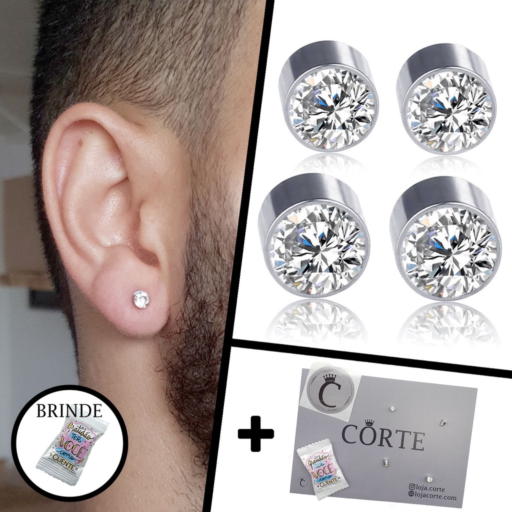 Brinco De Pressão Par 2 Unidades Minimalista Pequeno Zircônia 5mm, 4mm Masculino Feminino em Oferta na Shopee