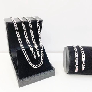 Corrente Cordão Com Pulseira Banhado Prata 925 Masculina 60Cm-70cm 4mm Modelo 3x1