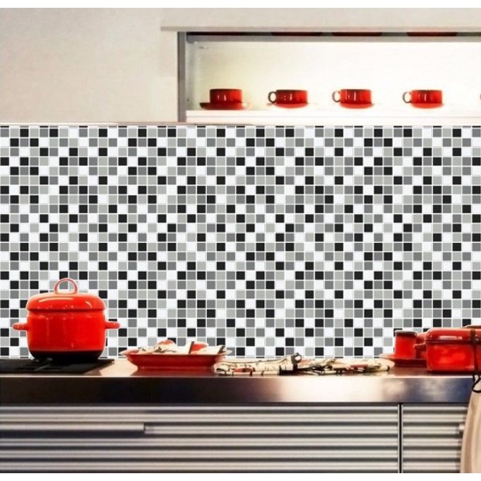 Papel de Parede Pastilha Branco e Preto n°4 (rolo 3M)