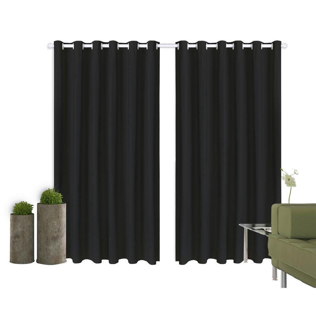 Cortina Corta Luz 2,00m X 1,80m 100% Blackout PVC Preta Para Sala Ou Quarto Para Varão Simples