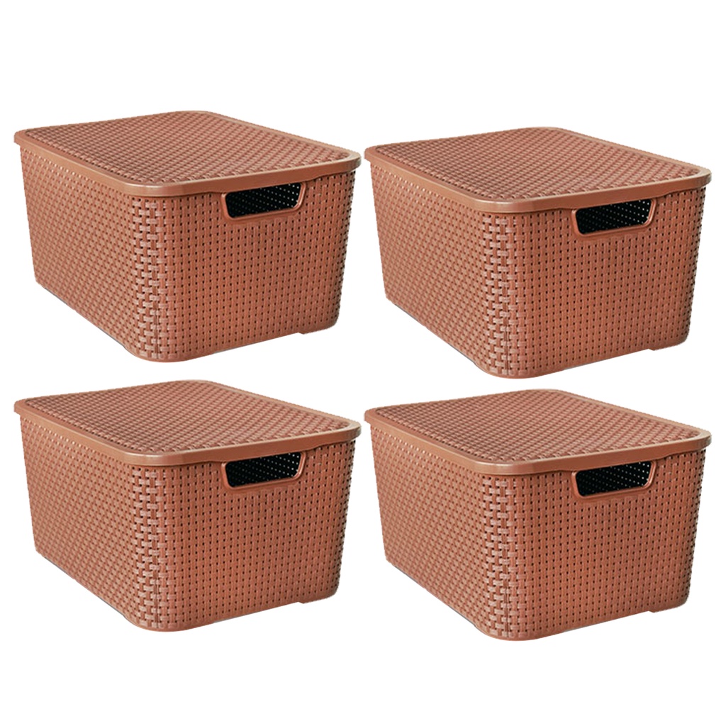 Kit 4 Caixas Organizadoras Rattan Marrom 40 Litros C/ Tampa 25602 Arqplast em Oferta na Shopee