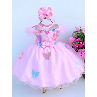 Vestido Infantil Jardim Encantado Borboletas Coloridas Luxo De Festa Tema Chuva de amor e Benção Rosa Floral 1 A 3 Anos em Oferta na Shopee