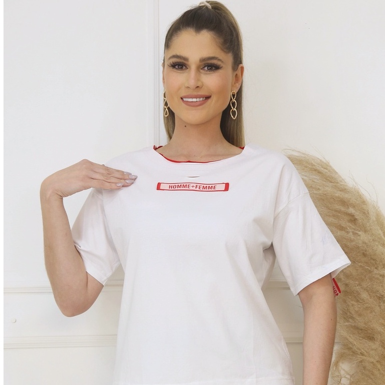 Camiseta Feminina De Algodão Super Confortavél Dia a Dias Estampa HOMME + FEMME KL1506