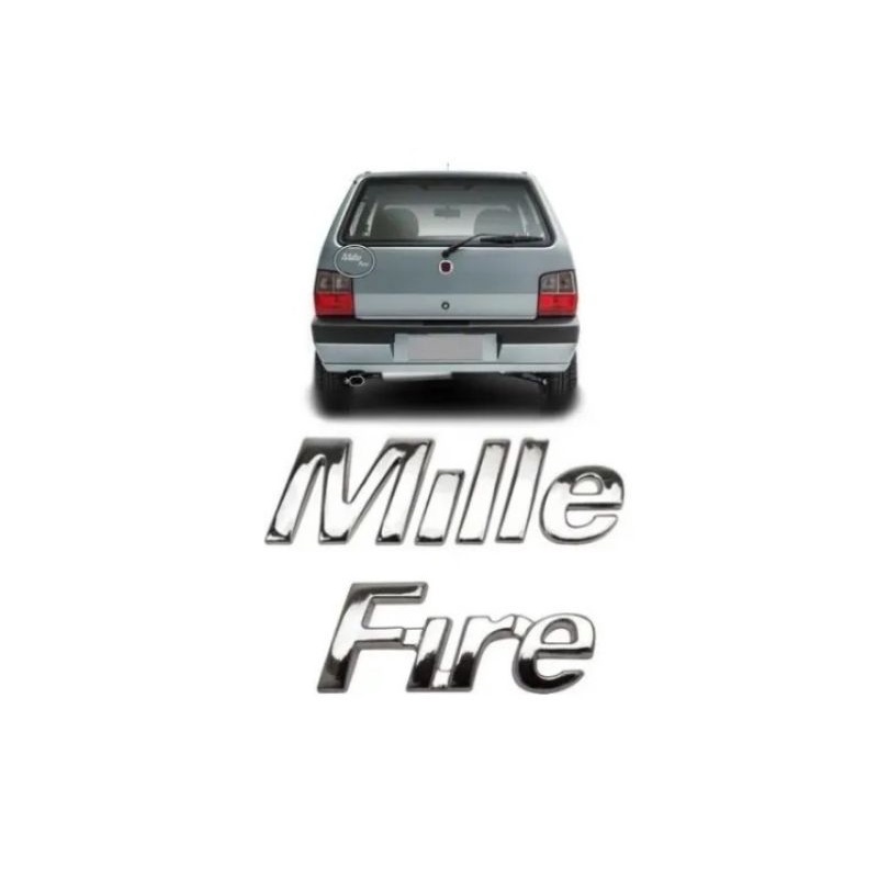 emblema letreiro escrita Mille fire 2 peças cromada fita 3M ano 2000 acima