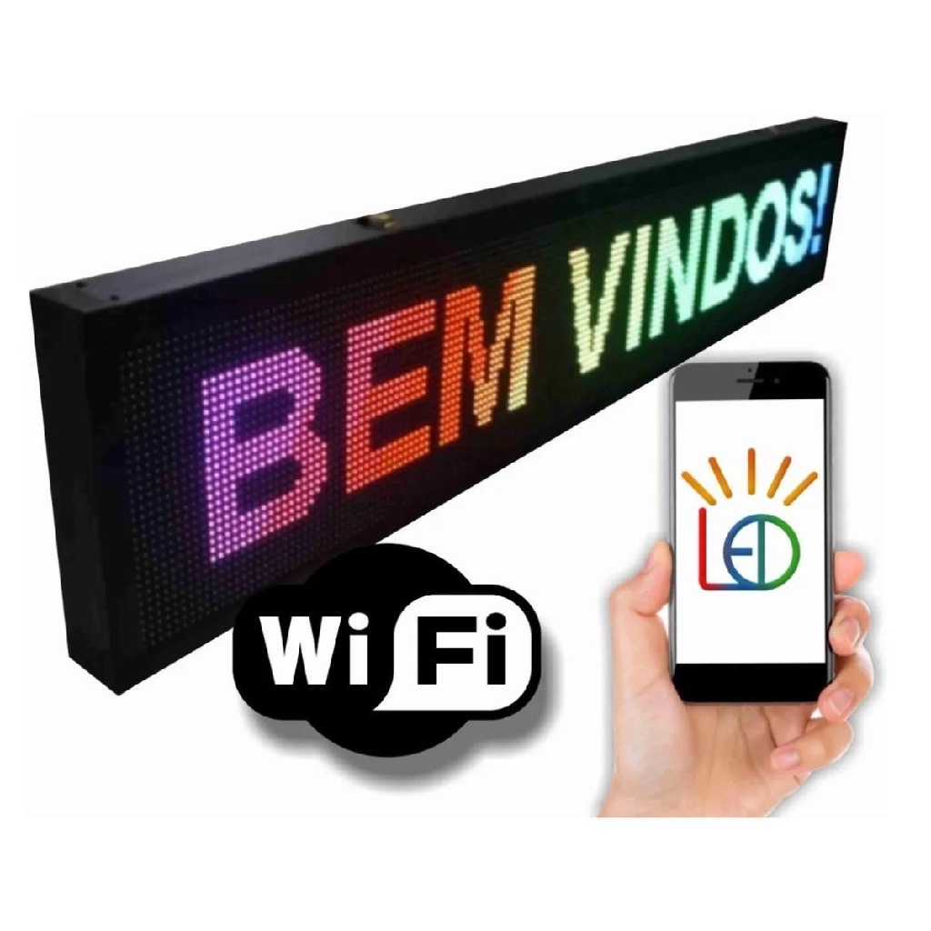 Painel de Led Letreiro Digital Interno Wifi 100x20cm Bivolt - Escorrega ...