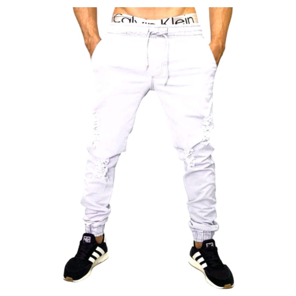 calça jogger BRANCA RASGADA